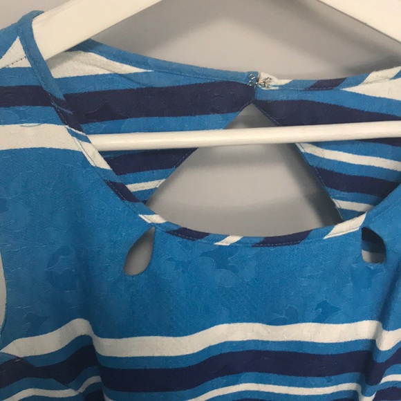 Gabby Skye Blue Stripped Fit and Flare Dress - Picture 2 of 7